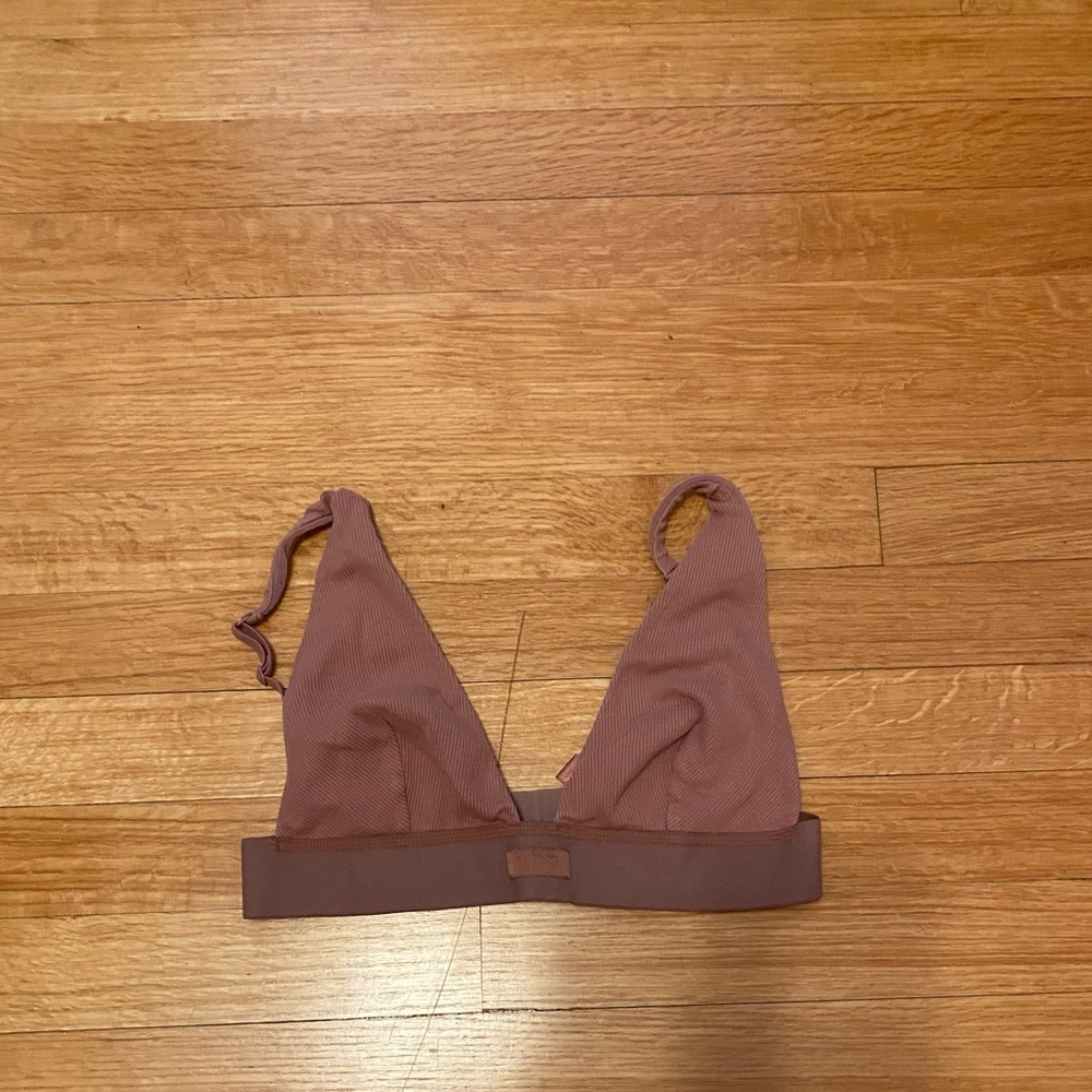 Skims Cotton Rib Plunge Bralette Clay